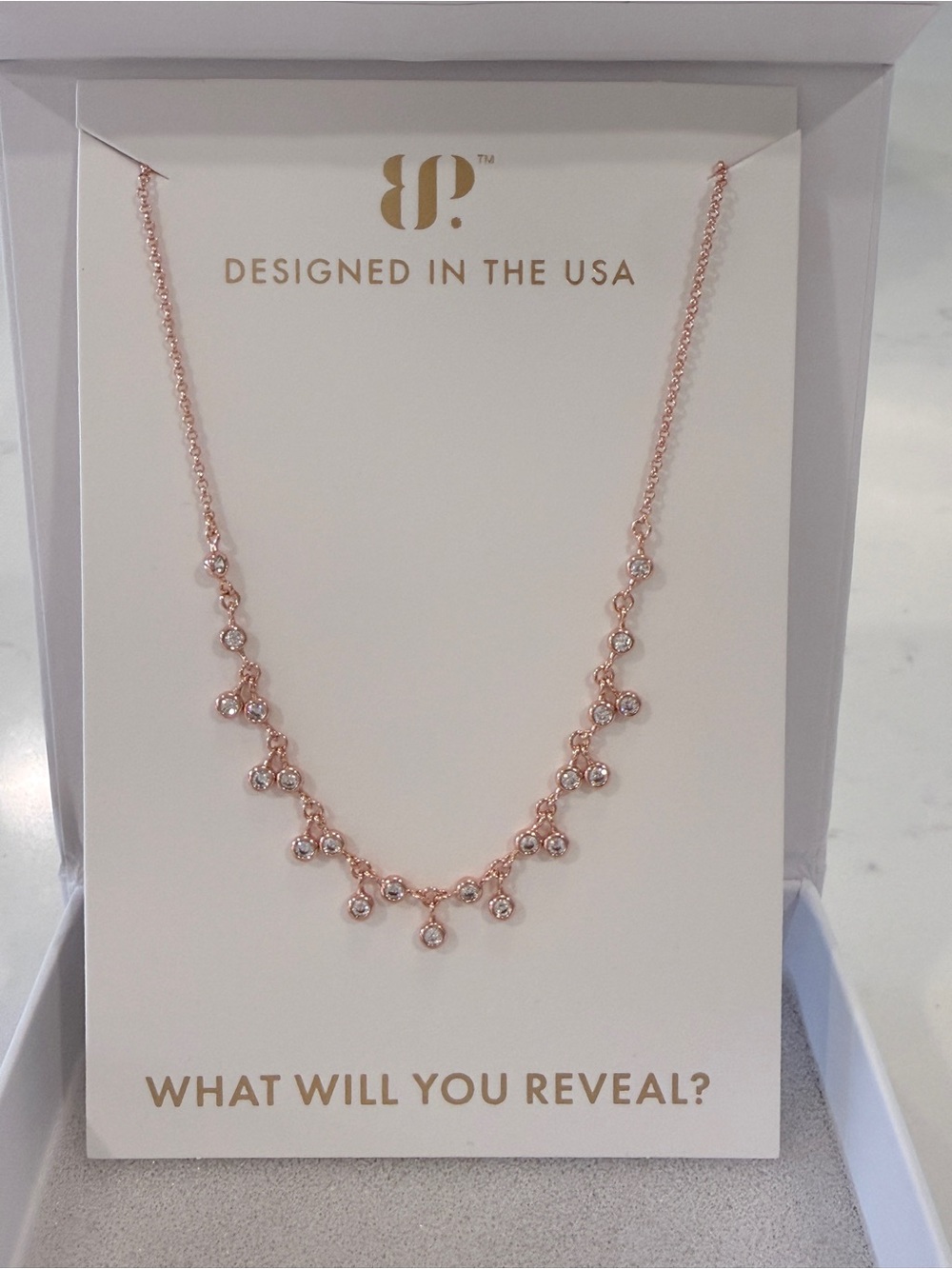 bp Rose Gold Droplet CZ Necklace